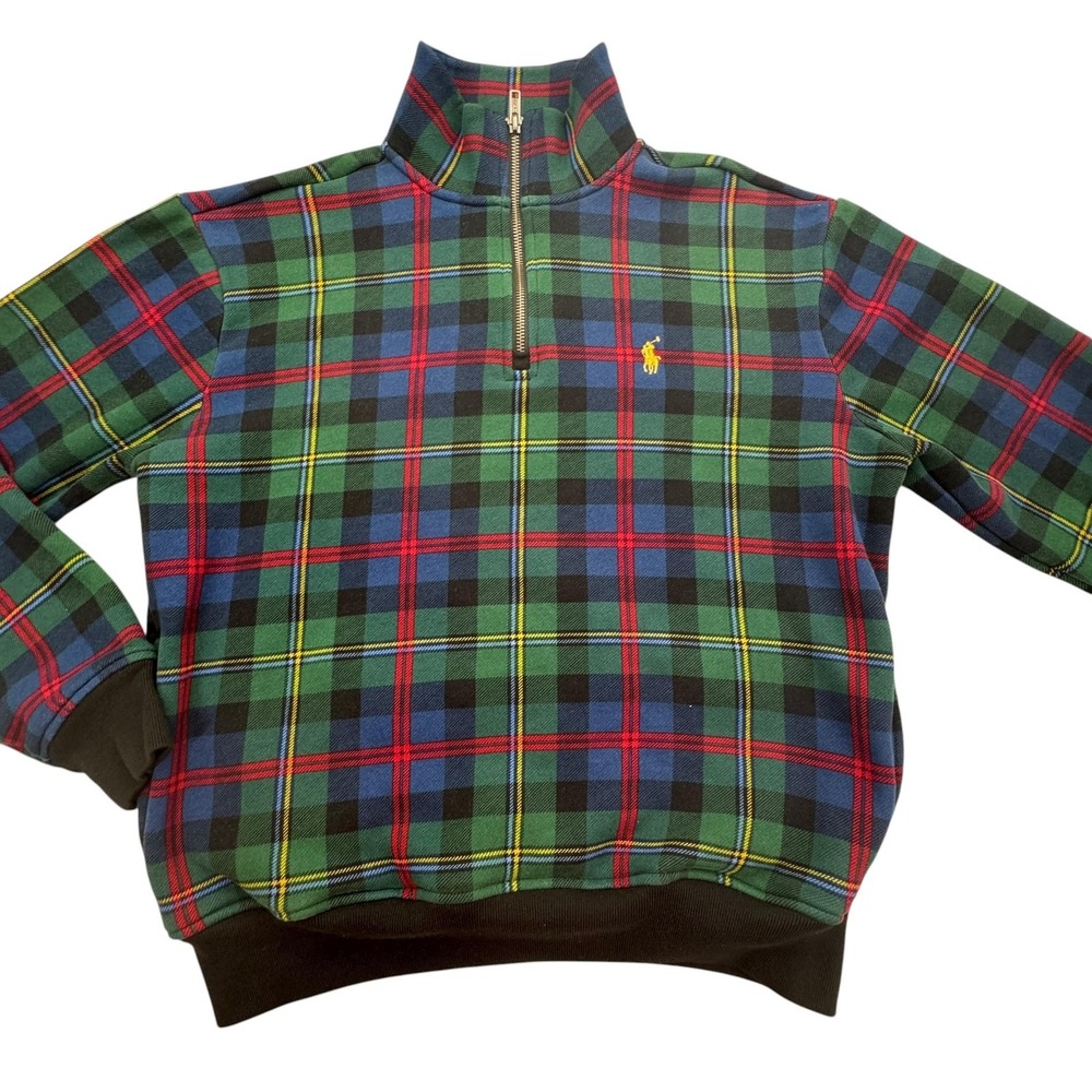 Polo Ralph Lauren Sweatshirt Mens Small Blackwatch Plaid 1/4 Zip Pullover
